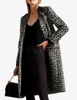 Ted Baker Leeroi Leopard-print Single-breasted Woven Coat -VogueVibe Store R04101174 BLACK ALT02