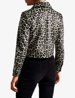 Ted Baker Pelham Leopard-print Cropped Woven Jacket 9 Ted Baker Pelham Leopard-print Cropped Woven Jacket -VogueVibe Store R04101175 BLACK ALT03