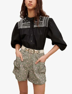 Maje Floral-print Mid-rise Woven Shorts -VogueVibe Store R04101488 IMPRIME ALT02