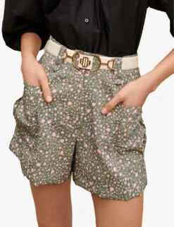 Maje Floral-print Mid-rise Woven Shorts -VogueVibe Store R04101488 IMPRIME ALT04