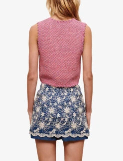 Maje Floral-embroidered Cotton-blend Shorts -VogueVibe Store R04101554 BLEUS ALT03
