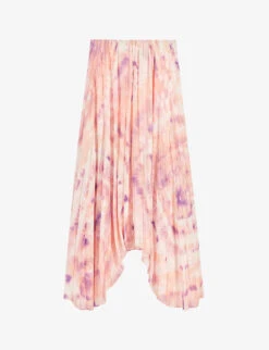 Maje Graphic-print Asymmetric-hem Woven Midi Skirt