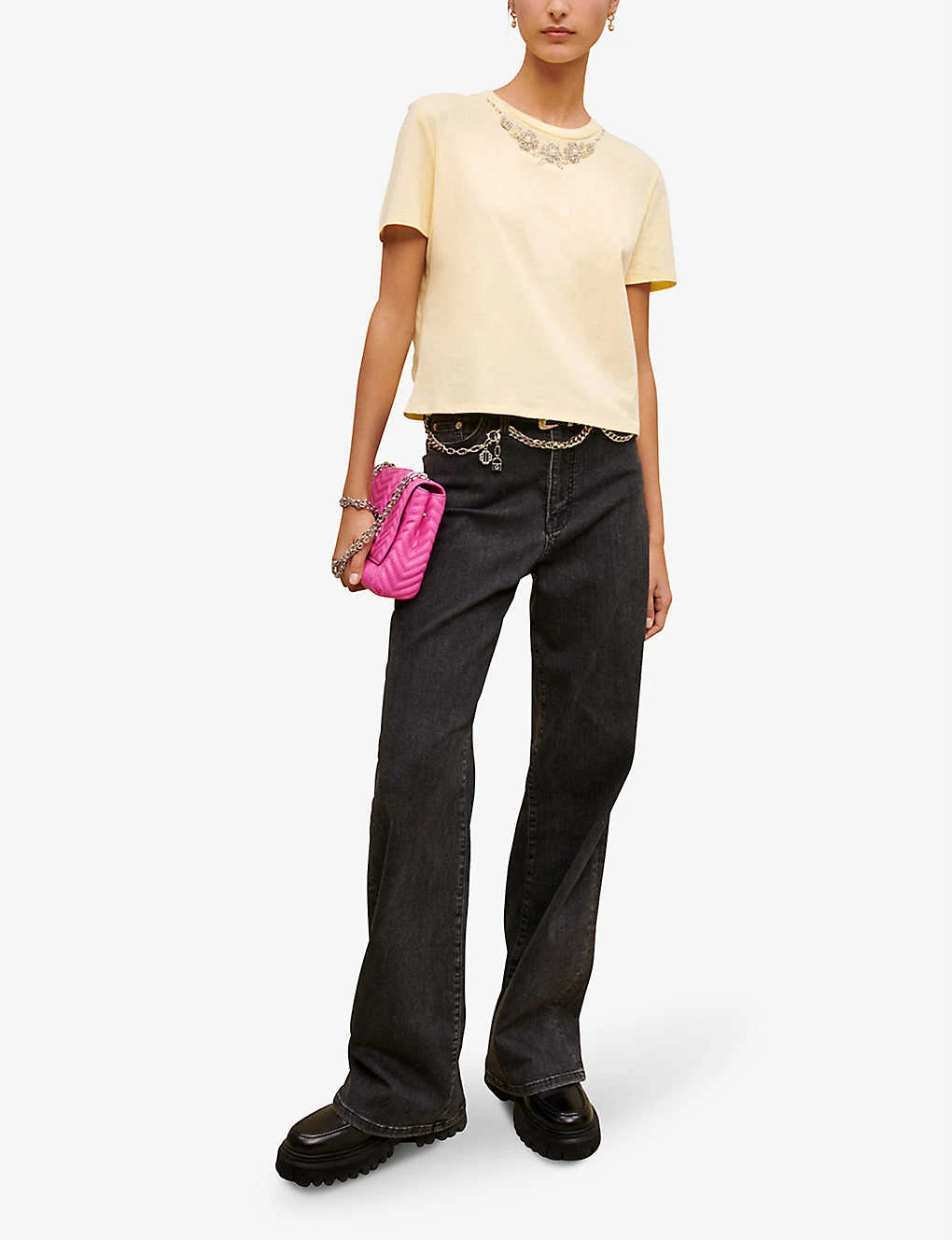 Maje Embellished-neckline Cotton-jersey T-shirt 4 Maje Embellished-neckline Cotton-jersey T-shirt - Image 2