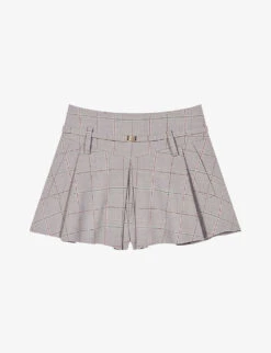 Maje Iarreau Checked Frilled Stretch-wool Blend Shorts