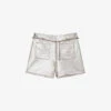 Maje Metallic Straight-cut Leather Shorts -VogueVibe Store R04101766 NOIRGRIS M