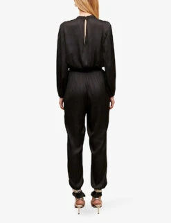Maje Paulynou Tied-neck Balloon-sleeved Recycled-polyester Jumpsuit -VogueVibe Store R04101783 NOIRGRIS ALT03