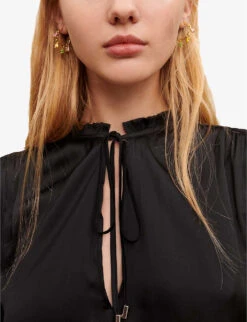 Maje Paulynou Tied-neck Balloon-sleeved Recycled-polyester Jumpsuit -VogueVibe Store R04101783 NOIRGRIS ALT04