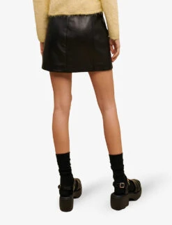 Maje Jianou Leather Mini Skirt 10 Maje Jianou Leather Mini Skirt -VogueVibe Store R04101852 NOIRGRIS ALT03