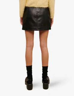 Maje Jianou Leather Mini Skirt 11 Maje Jianou Leather Mini Skirt -VogueVibe Store R04101852 NOIRGRIS ALT04