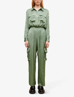 Maje Paicy Floral-print Balloon-sleeved Cotton Jumpsuit -VogueVibe Store R04101862 VERTS ALT02