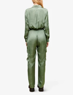 Maje Paicy Floral-print Balloon-sleeved Cotton Jumpsuit -VogueVibe Store R04101862 VERTS ALT03