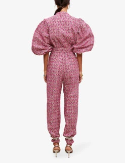 Maje Pyad Floral-print Puff-sleeve Cotton Jumpsuit -VogueVibe Store R04101875 ROSES ALT03