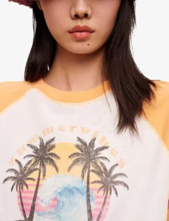 Maje Sunrise Graphic-print Relaxed-fit Cotton T-shirt 11 Maje Sunrise Graphic-print Relaxed-fit Cotton T-shirt -VogueVibe Store R04101906 BLANC ALT04