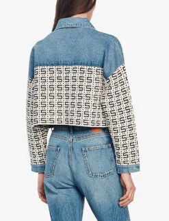Sandro Cordoue Panelled Monogram-jacquard Denim And Cotton-blend Jacket 10 Sandro Cordoue Panelled Monogram-jacquard Denim And Cotton-blend Jacket -VogueVibe Store R04102299 BLEUS ALT03
