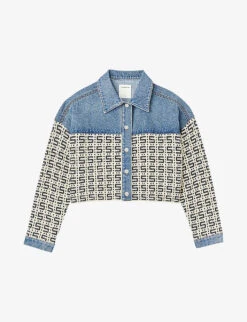 Sandro Cordoue Panelled Monogram-jacquard Denim And Cotton-blend Jacket