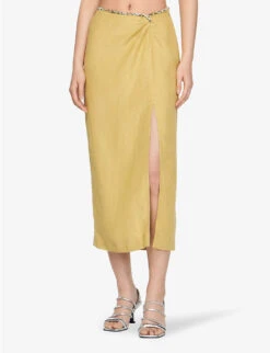 Sandro Olariane Crystal-embellished Woven Midi Skirt -VogueVibe Store R04102367 VERTS ALT02