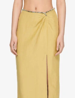 Sandro Olariane Crystal-embellished Woven Midi Skirt -VogueVibe Store R04102367 VERTS ALT04