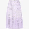 Sandro Striped Linen-blend Midi Skirt -VogueVibe Store R04102440 NOIRGRIS M