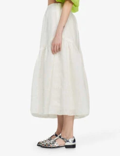 Sandro Christina Tiered-panel Linen-blend Maxi Skirt -VogueVibe Store R04102633 NATURELS ALT02