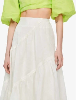 Sandro Christina Tiered-panel Linen-blend Maxi Skirt -VogueVibe Store R04102633 NATURELS ALT04