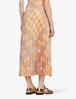 Sandro Scarf-print Pleated Recycled Polyester-blend Midi Skirt -VogueVibe Store R04102662 NATURELS ALT03