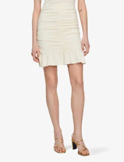 Sandro Gathered Stretch-woven Mini Skirt -VogueVibe Store R04102675 NATURELS ALT02