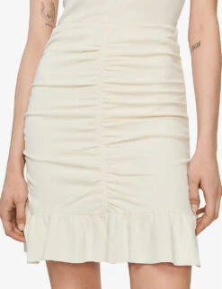 Sandro Gathered Stretch-woven Mini Skirt -VogueVibe Store R04102675 NATURELS ALT04