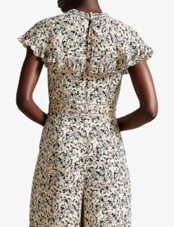 Ted Baker Brigidd Floral-print Lace-insert Woven Jumpsuit -VogueVibe Store R04103245 NUDEPINK ALT03
