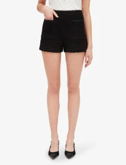 CLAUDIE PIERLOT Elga Braided-trim Tweed Shorts -VogueVibe Store R04103275 NOIRGRIS ALT02