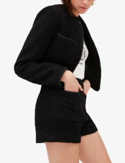 CLAUDIE PIERLOT Elga Braided-trim Tweed Shorts -VogueVibe Store R04103275 NOIRGRIS ALT04