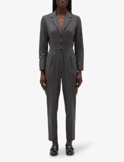 CLAUDIE PIERLOT Jarrod Tailored Wool-blend Jumpsuit -VogueVibe Store R04103331 NOIRGRIS ALT02