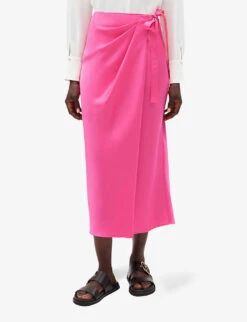 CLAUDIE PIERLOT Saphir Bow-detail Woven Wrap Skirt -VogueVibe Store R04103373 ROSES ALT02