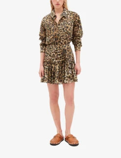 CLAUDIE PIERLOT Sisterleo Leopard-print Gathered-effect Cotton Mini Skirt -VogueVibe Store R04103390 DIVERS ALT02