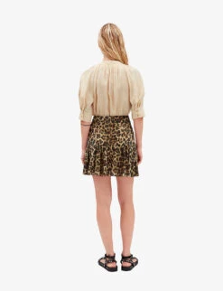CLAUDIE PIERLOT Sisterleo Leopard-print Gathered-effect Cotton Mini Skirt -VogueVibe Store R04103390 DIVERS ALT03