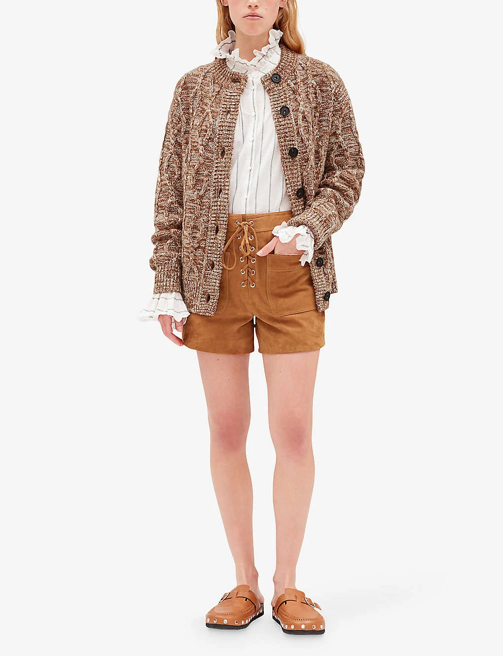 CLAUDIE PIERLOT Chris Lace-fastening Patch-pocket Suede Shorts 4 CLAUDIE PIERLOT Chris Lace-fastening Patch-pocket Suede Shorts - Image 2