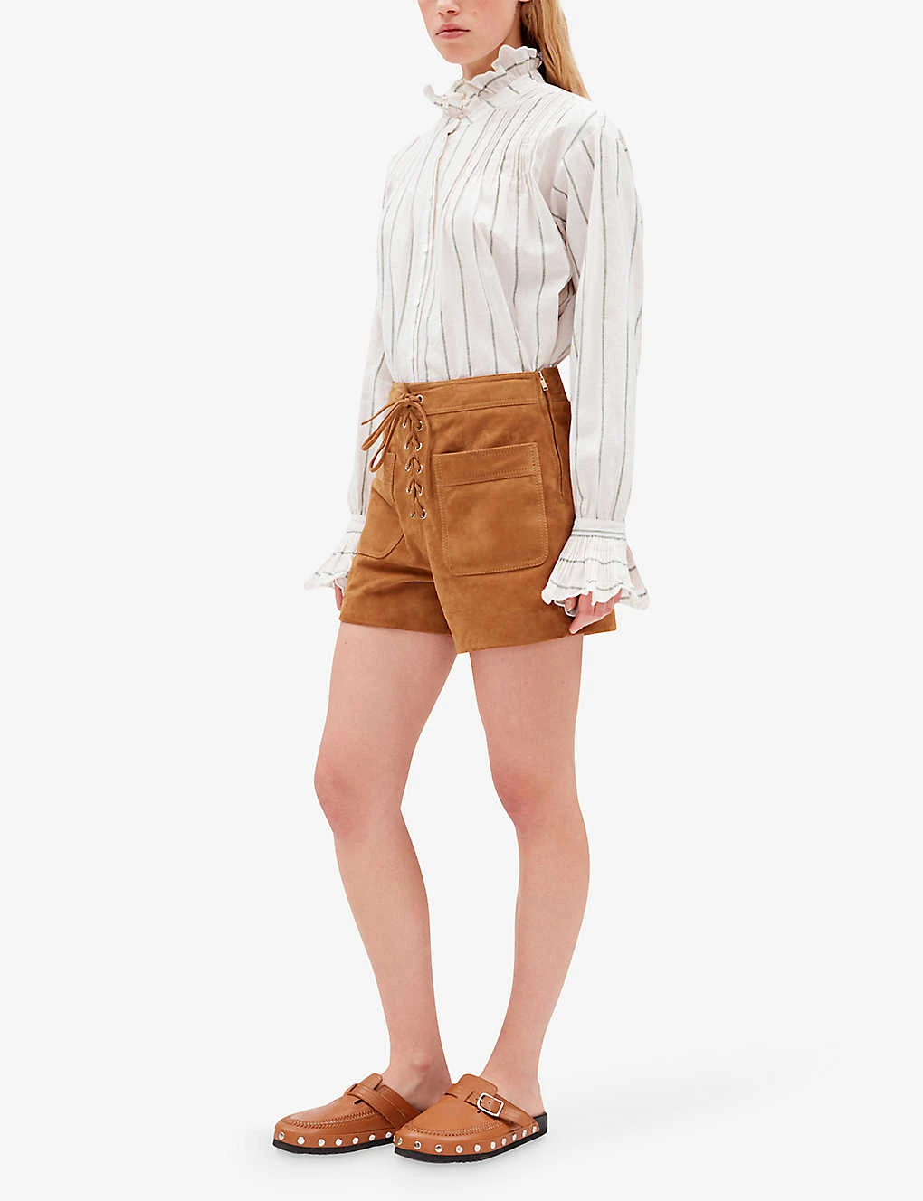 CLAUDIE PIERLOT Chris Lace-fastening Patch-pocket Suede Shorts 5 CLAUDIE PIERLOT Chris Lace-fastening Patch-pocket Suede Shorts - Image 3