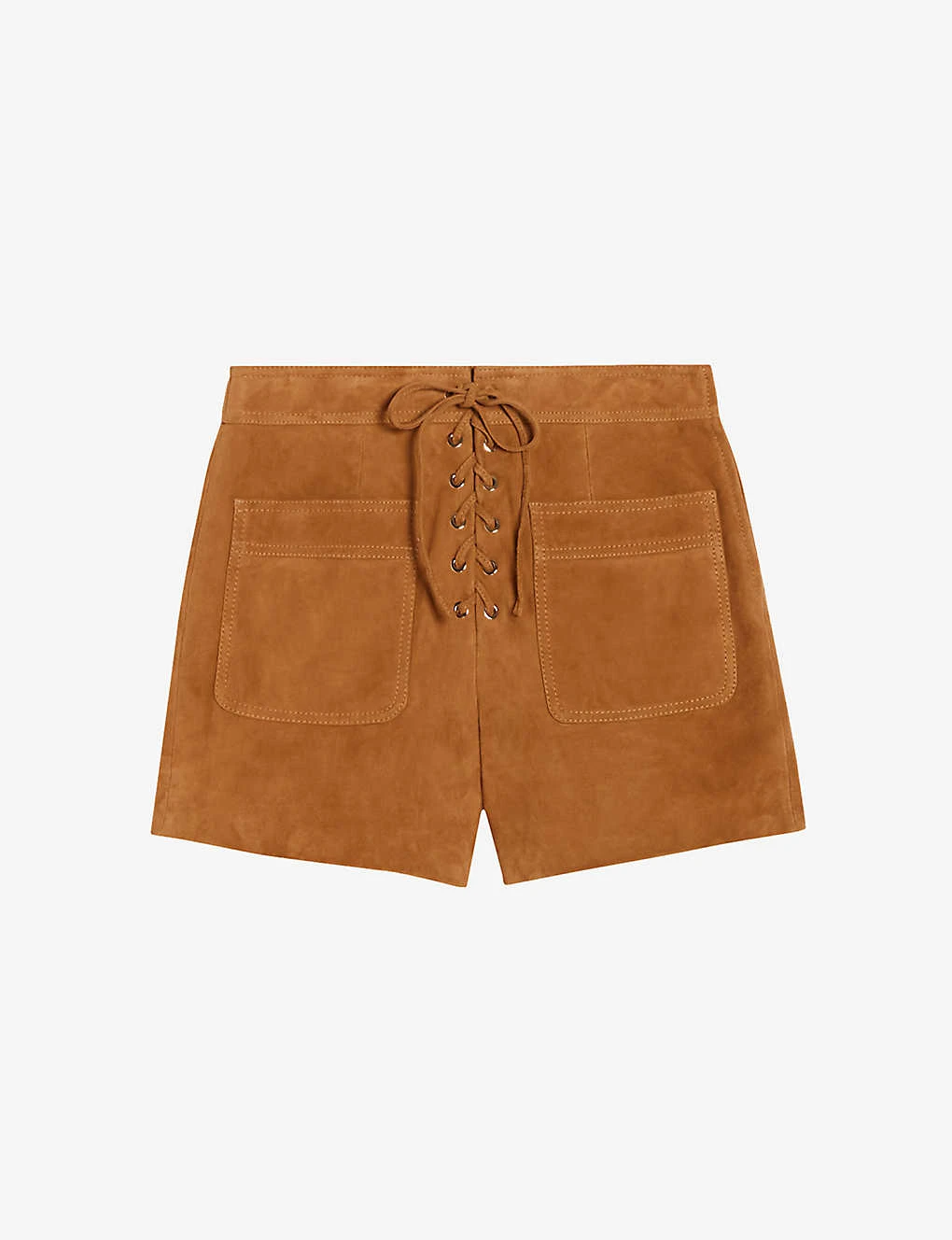 CLAUDIE PIERLOT Chris Lace-fastening Patch-pocket Suede Shorts 3 CLAUDIE PIERLOT Chris Lace-fastening Patch-pocket Suede Shorts