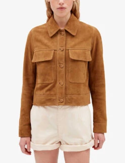 CLAUDIE PIERLOT Cleen Patch-pocket Cropped-length Suede Jacket -VogueVibe Store R04103402 BRUNS ALT02