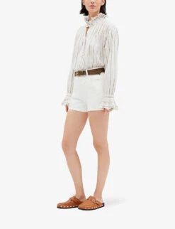 CLAUDIE PIERLOT Logo-patch Mid-rise Denim Shorts -VogueVibe Store R04103409 NATURELS ALT01