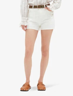 CLAUDIE PIERLOT Logo-patch Mid-rise Denim Shorts -VogueVibe Store R04103409 NATURELS ALT02
