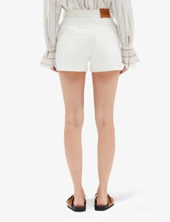 CLAUDIE PIERLOT Logo-patch Mid-rise Denim Shorts -VogueVibe Store R04103409 NATURELS ALT03