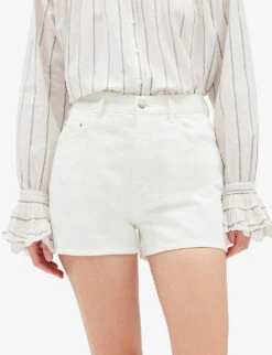 CLAUDIE PIERLOT Logo-patch Mid-rise Denim Shorts -VogueVibe Store R04103409 NATURELS ALT04