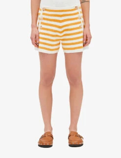 CLAUDIE PIERLOT Striped Button Terry Cotton-blend Shorts -VogueVibe Store R04103431 DIVERS ALT02
