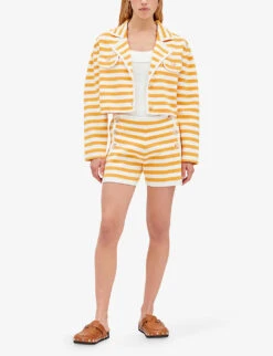 CLAUDIE PIERLOT Striped Button Terry Cotton-blend Shorts -VogueVibe Store R04103431 DIVERS ALT04