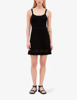 CLAUDIE PIERLOT Cut-out High-rise Stretch-woven Skirt -VogueVibe Store R04103479 NOIRGRIS ALT01