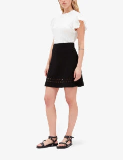 CLAUDIE PIERLOT Cut-out High-rise Stretch-woven Skirt -VogueVibe Store R04103479 NOIRGRIS ALT02