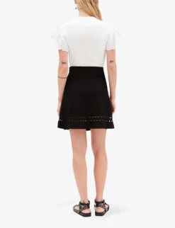 CLAUDIE PIERLOT Cut-out High-rise Stretch-woven Skirt -VogueVibe Store R04103479 NOIRGRIS ALT03