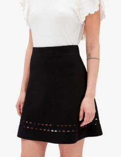 CLAUDIE PIERLOT Cut-out High-rise Stretch-woven Skirt -VogueVibe Store R04103479 NOIRGRIS ALT04