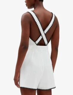 CLAUDIE PIERLOT Contrast Embroidered-trim Cotton Jumpsuit -VogueVibe Store R04103532 NATURELS ALT04