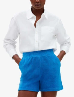 CLAUDIE PIERLOT Logo-embroidered Cotton-blend Shorts -VogueVibe Store R04103540 BLEUS ALT02